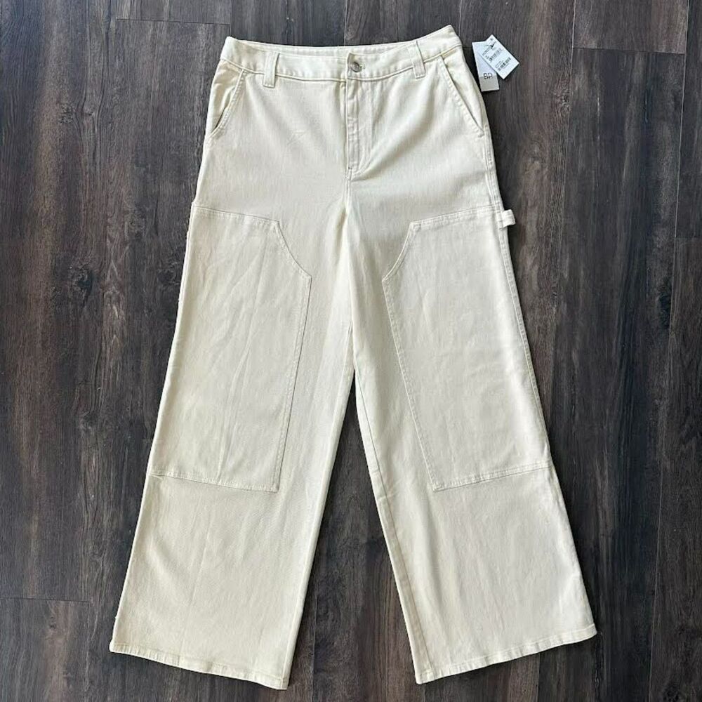 NWT BP Beige Carpenter Pants Cargo Double Knee Cream Wide Leg Women's Size 10 - Picture 1 of 9